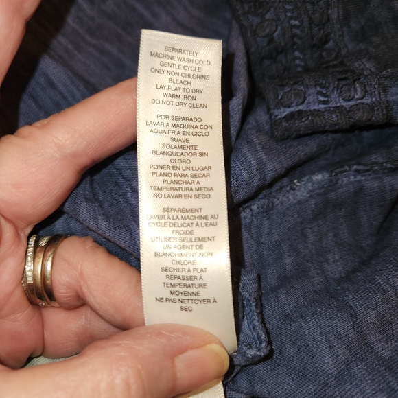 Chico's Navy Blue V-Neck Short Sleeve Dress Size 3 (16) Embroidery Washed Style - Picture 9 of 13